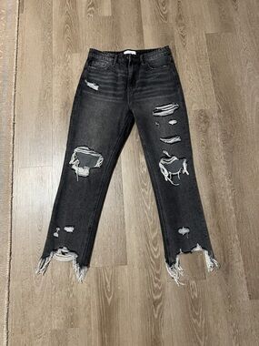 Flying Monkey Washed Black Distressed Straight Leg Jeans